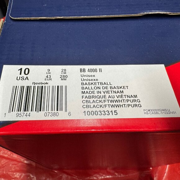 BNWT Reebok Men's BB 4000 II Court Shoe, BLACK/WHITE/PURE GREY7, size 10.0 - Picture 4 of 4